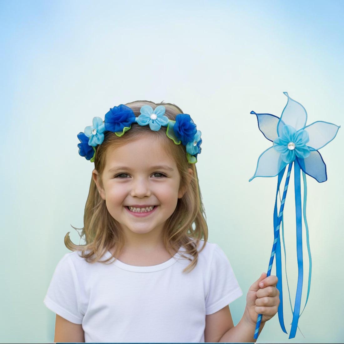 Handmade Blue Fairy Wand and Halo Headdress Set