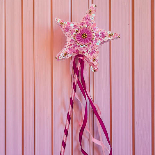 Handmade Fairy Light Pink Sequin Star Wand