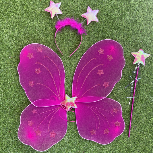 Hot Pink Fairy 3 Piece Wing Costume Set