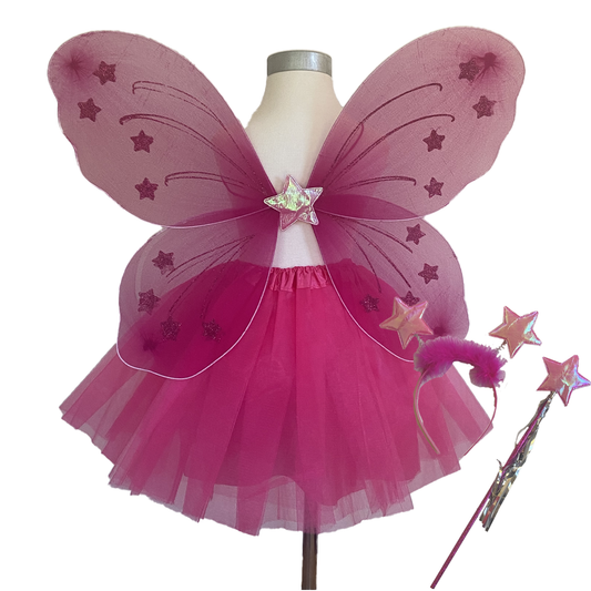 Hot Pink Fairy Tutu Wing Wand Headband Dress Up Set