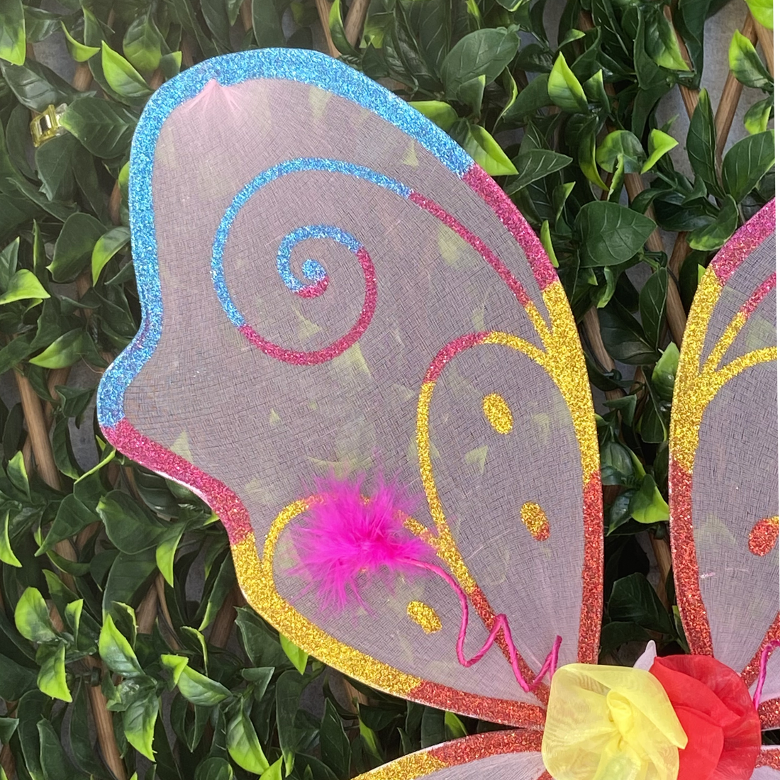 Large Bright Pink Rainbow Floral Fairy Wings