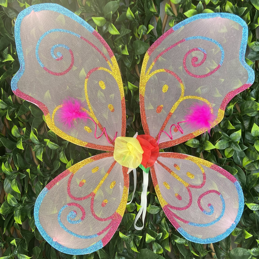 Large Bright Pink Rainbow Floral Fairy Wings