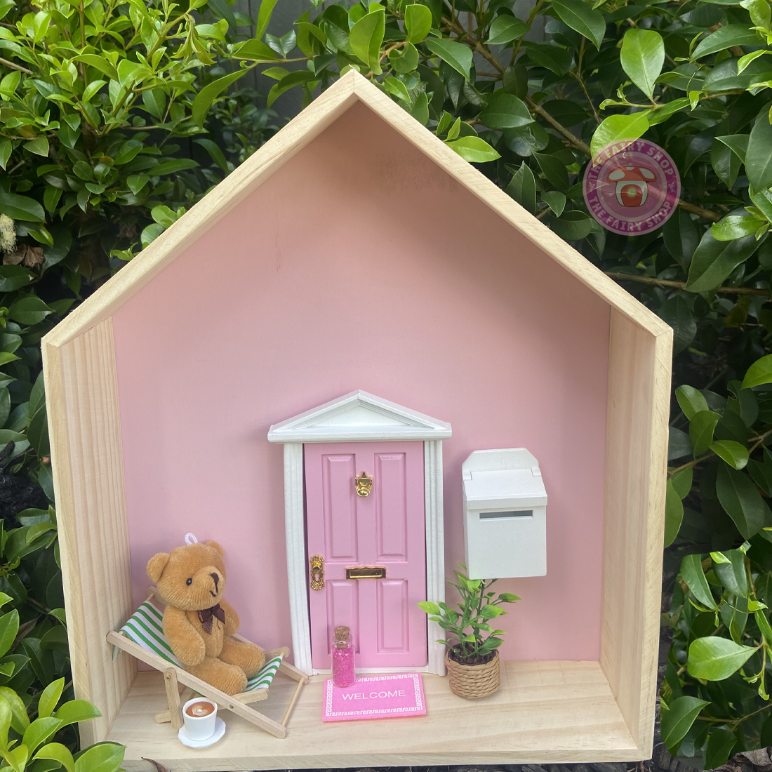 Large Wooden House Shelf Lilac Back