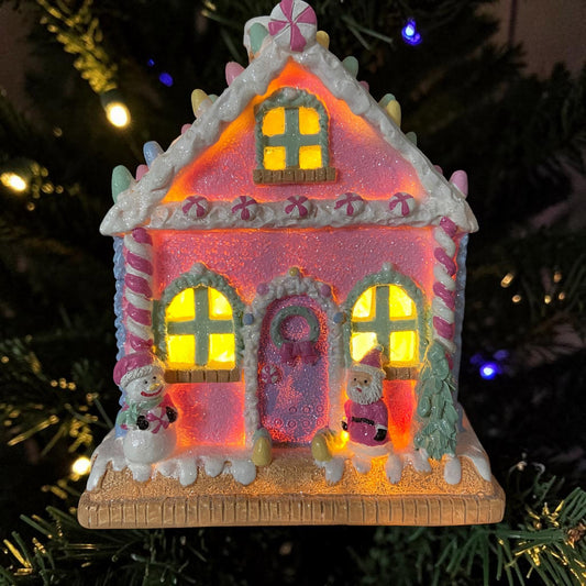Light Up Christmas Candy Cane Cottage in Gift Box – 18cm