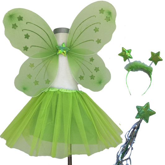 Lime Green Fairy Tutu Wing Wand Headband Dress Up Set
