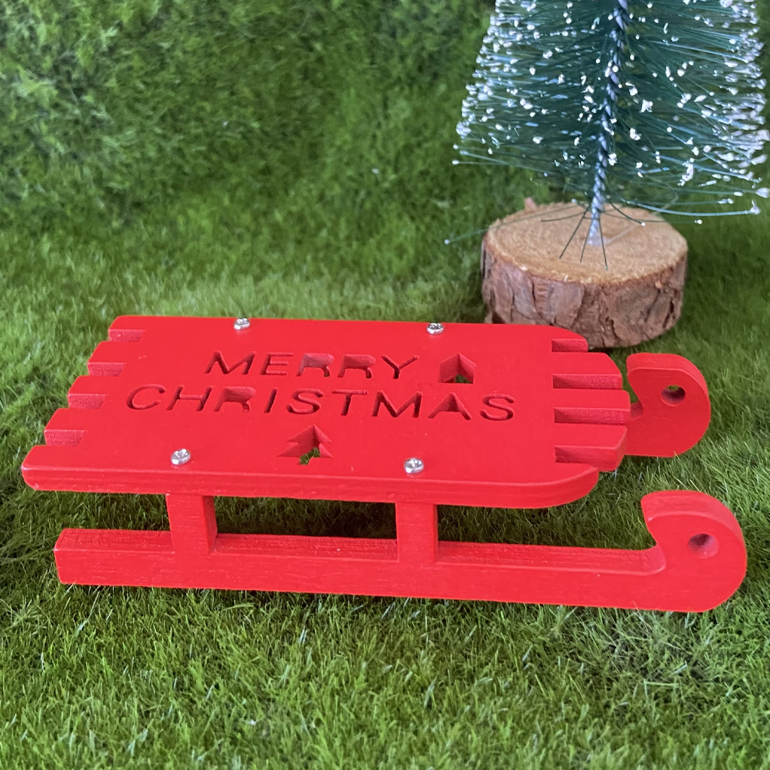 Miniature Christmas Red Merry Christmas Sleigh