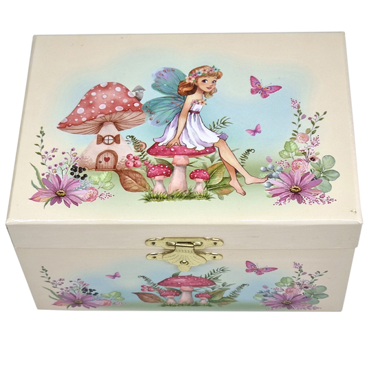 Musical Jewellery Box Fairy With Mushroom House