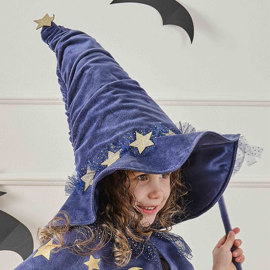 Navy Velvet Wizard Hat