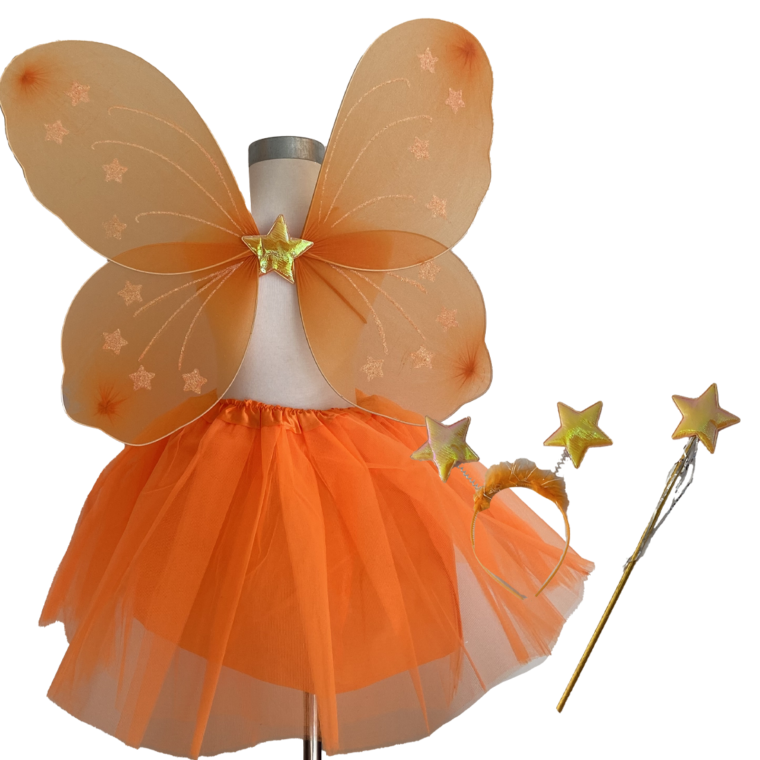 Orange Fairy Tutu Wing Wand Headband Dress Up Set