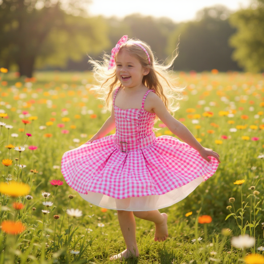 Pink and White Gingham Fairy Dress Plus Headband