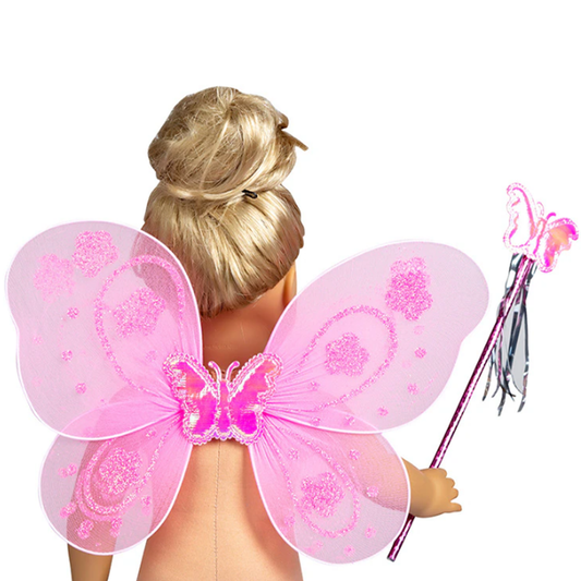 Pink Doll Fairy Wings and Wand  Costume Accessory