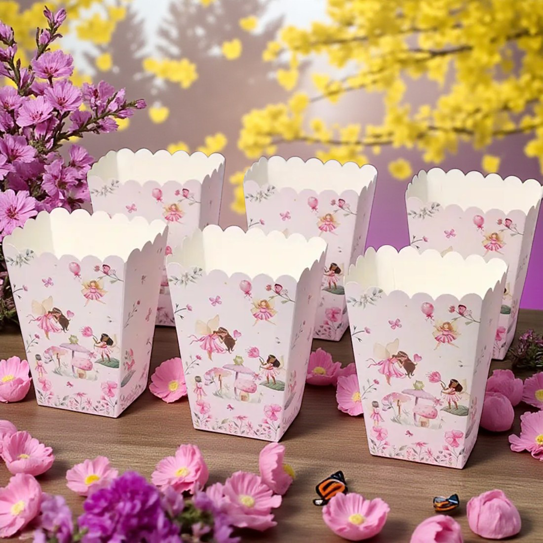 Pink Fairy Party Popcorn Candy Boxes PK6