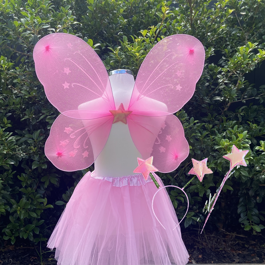 Pink Fairy Tutu Wing Wand Headband Dress Up Set