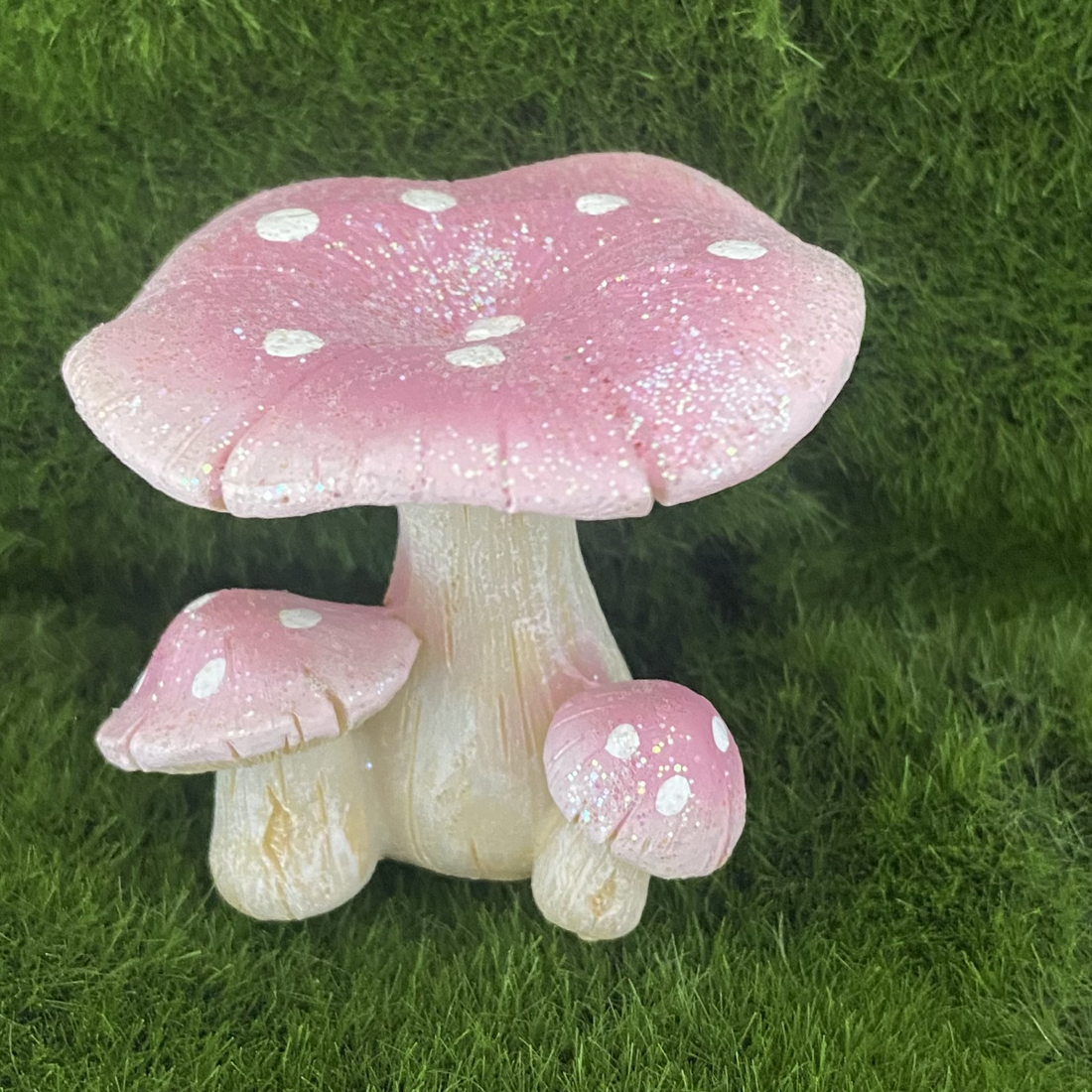 Pink Glitter Fairy Garden Mushrooms