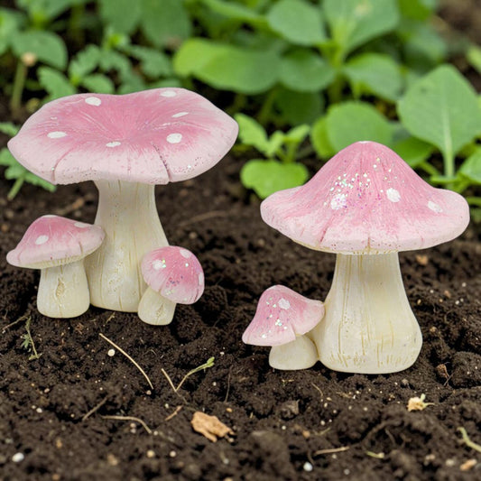 Pink Glitter Fairy Garden Mushrooms