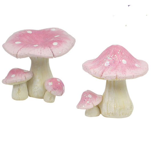 Pink Glitter Fairy Garden Mushrooms
