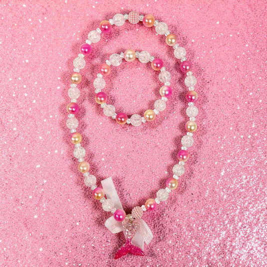 Pink Poppy Mermaid Tail Necklace and Bracelet Set