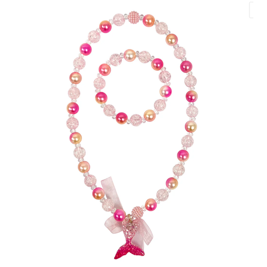 Pink Poppy Mermaid Tail Necklace and Bracelet Set