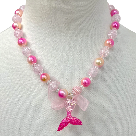 Pink Poppy Mermaid Tail Necklace