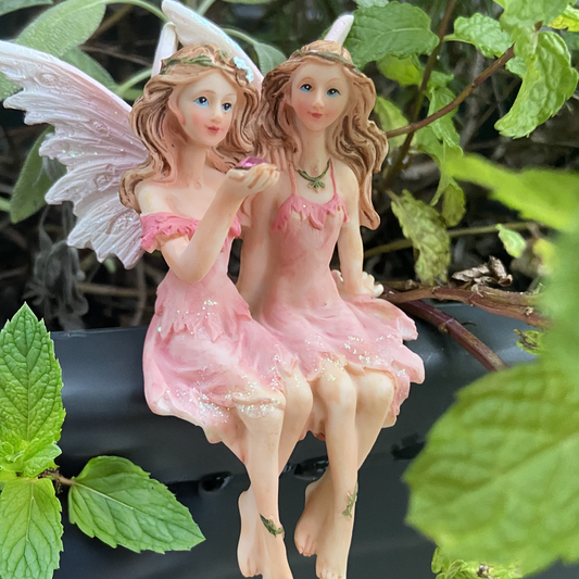 Pink Twin Sitting Fairy Figurines