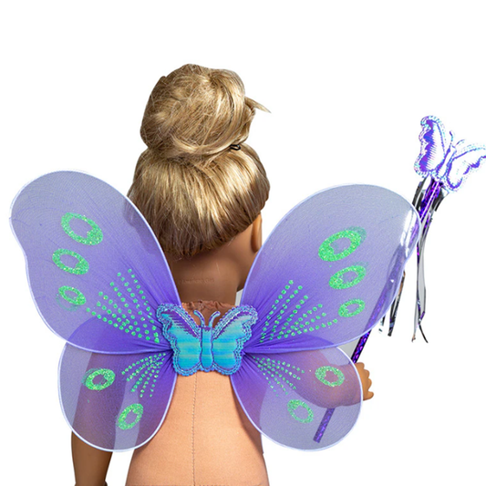 Purple Doll Fairy Wings and Wand  Costume Accessory