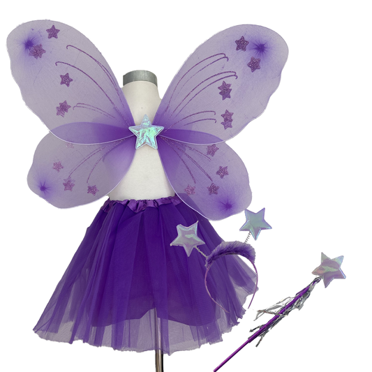 Purple Fairy Tutu Wing Wand Headband Dress Up Set