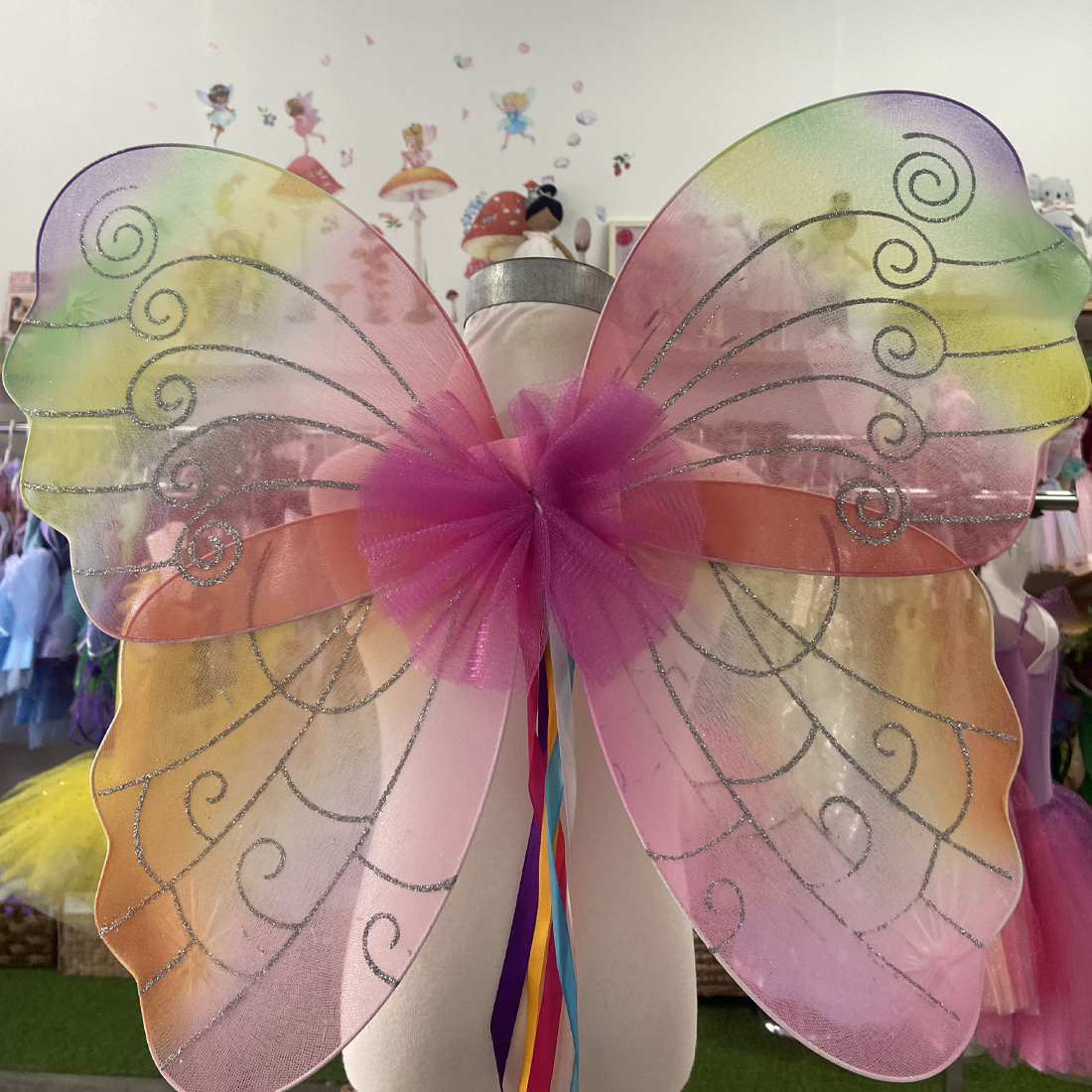 Rainbow Butterfly Fairy Wings with Colourful Ribbons