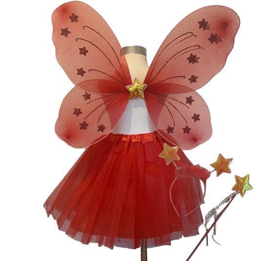 Red Fairy Tutu Wing Wand Headband Dress Up Set