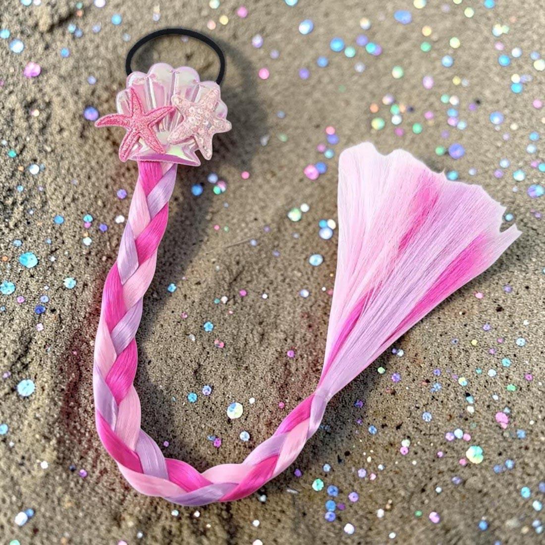 Rose Pink and Purple Mermaid Hair Pony Tail