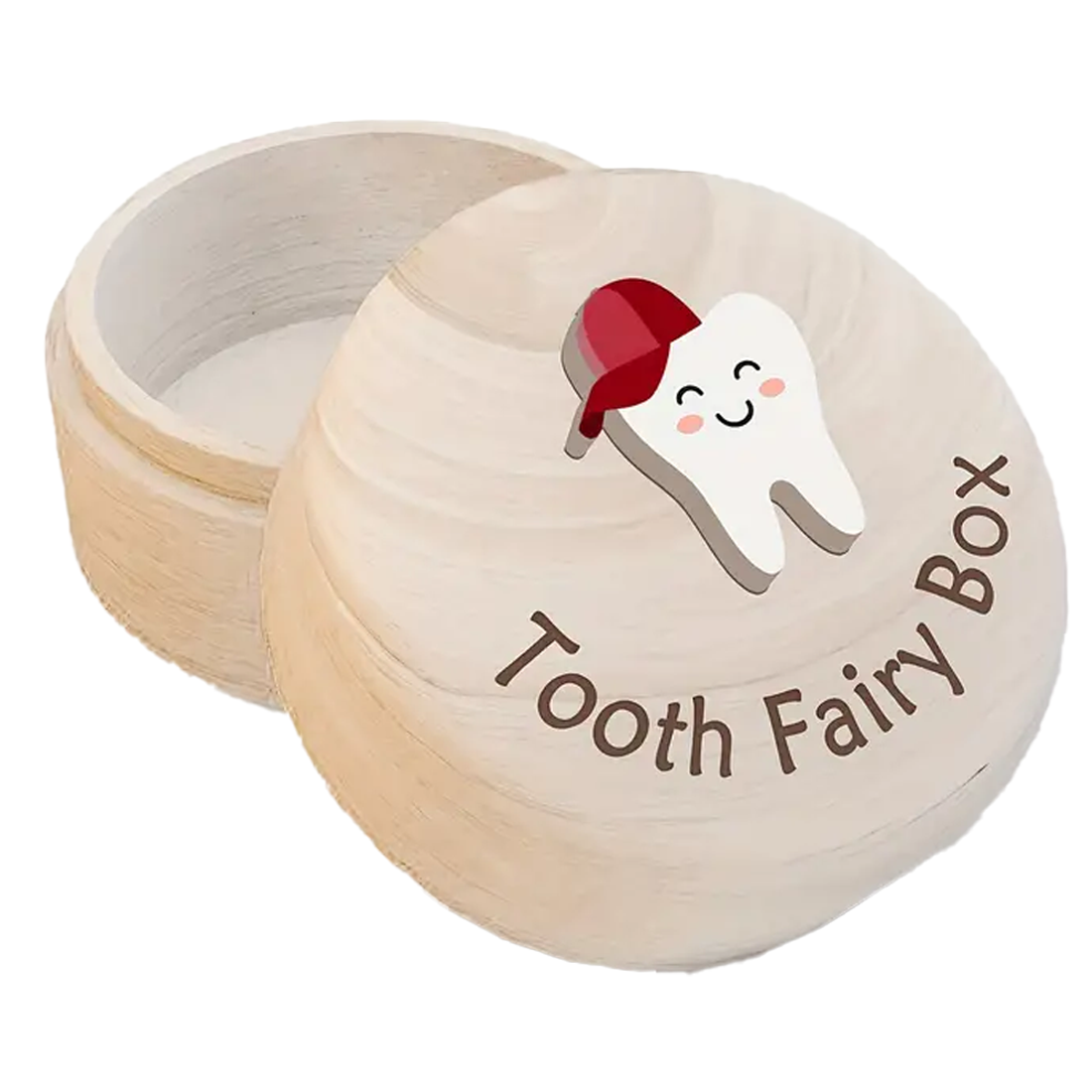Round Wooden Tooth Fairy Red Baseball Hat Keepsake Box