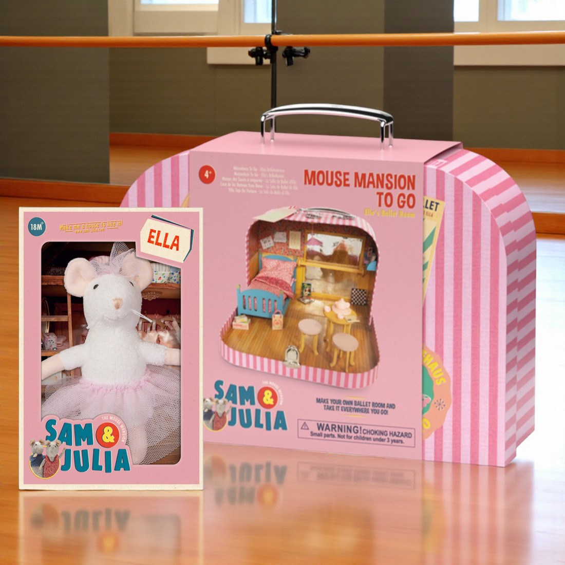 Sam & Julia Mouse Portable Mansion to Go Ellas Ballet Room + Plush
