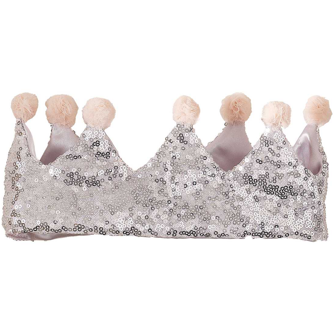 Silver Sequin & Pom Pom Princess Crown