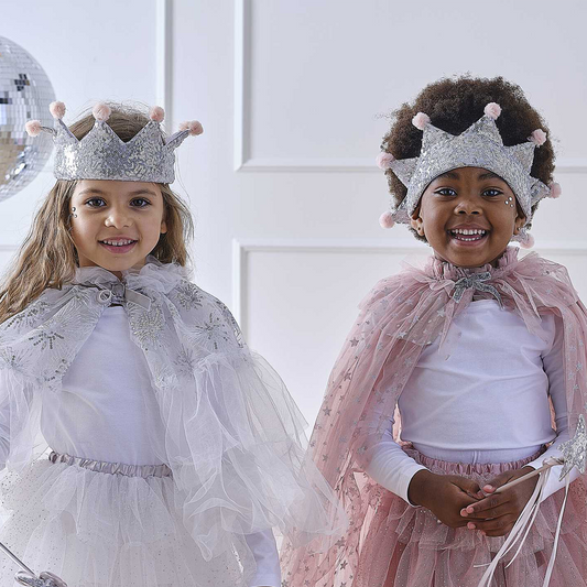 Silver Sequin & Pom Pom Princess Crown