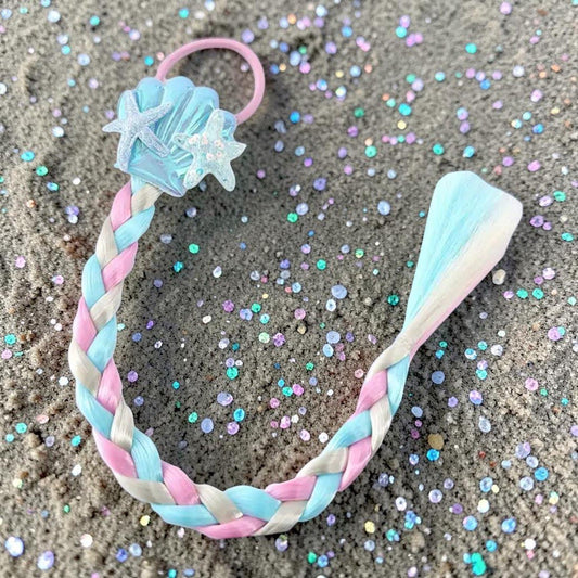 Sky Blue Pink and White Mermaid Hair Extension Pony Tail