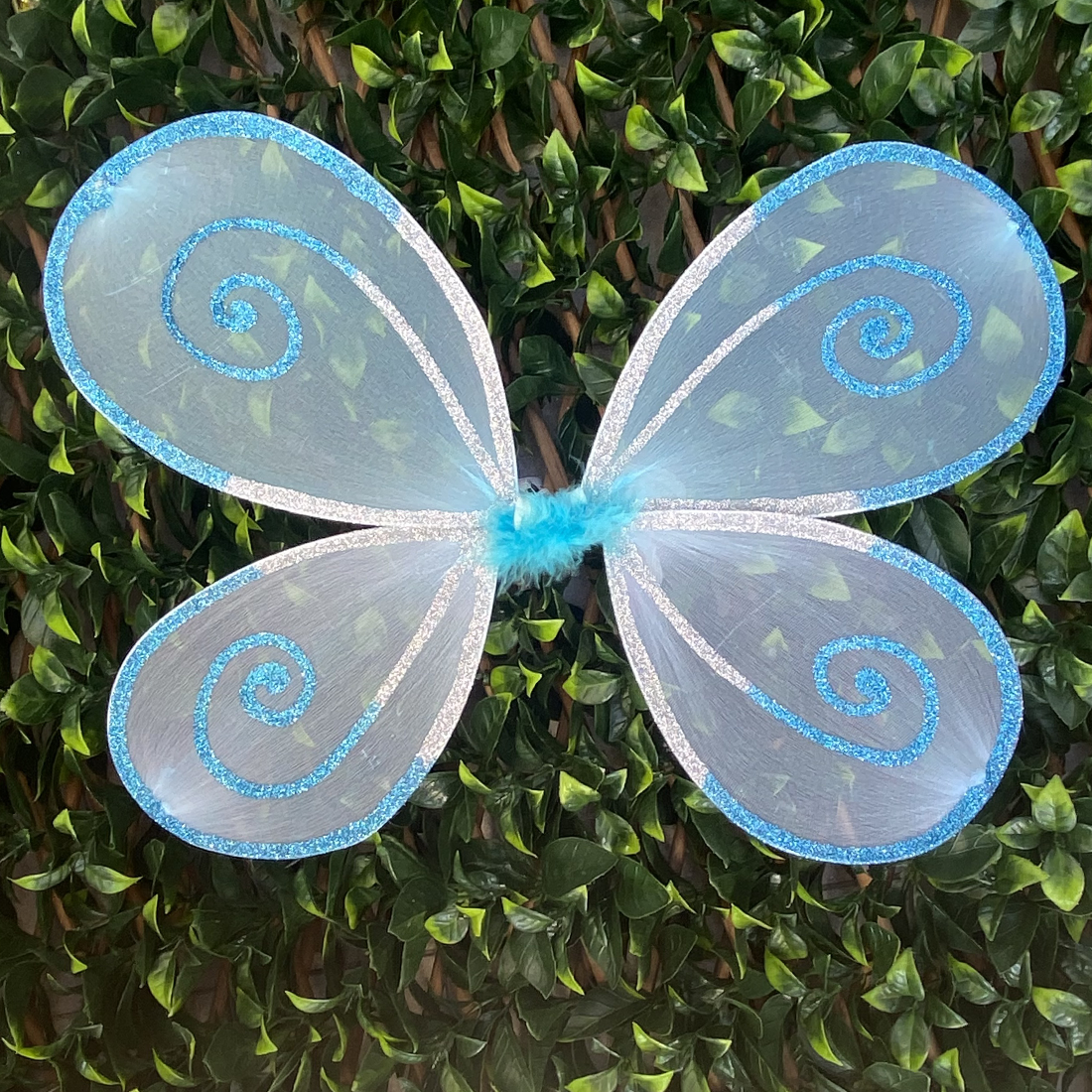 Small Blue and Silver Handmade Glitter Fairy Wings
