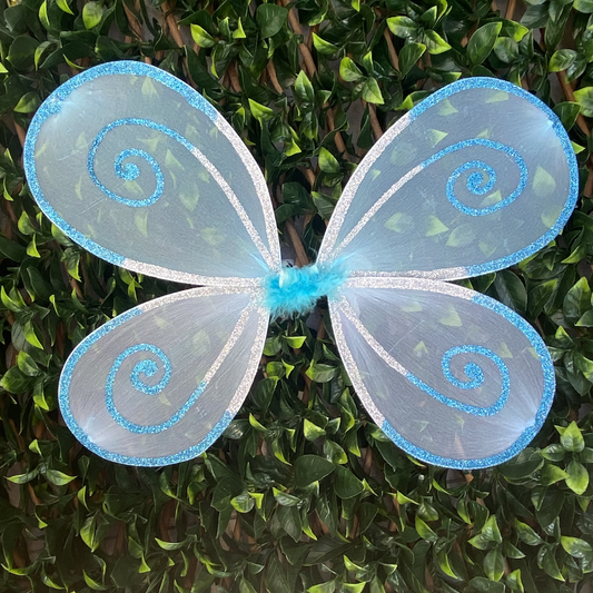 Small Blue and Silver Handmade Glitter Fairy Wings
