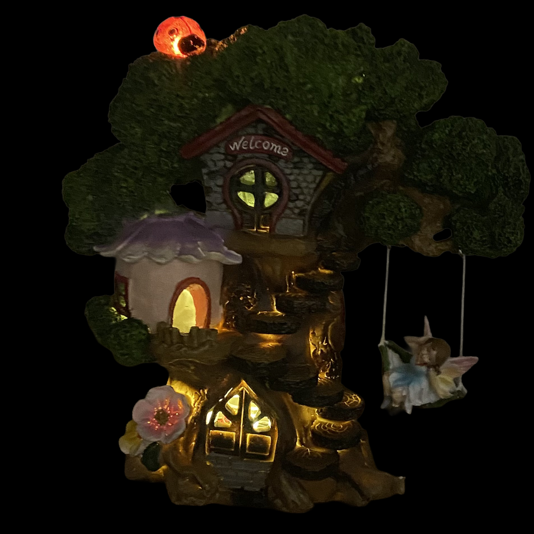 Solar Fairy Garden Tree House With Fairy On Swing