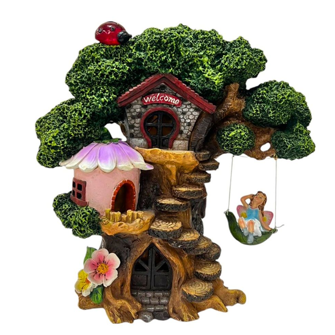 Solar Fairy Garden Tree House With Fairy On Swing