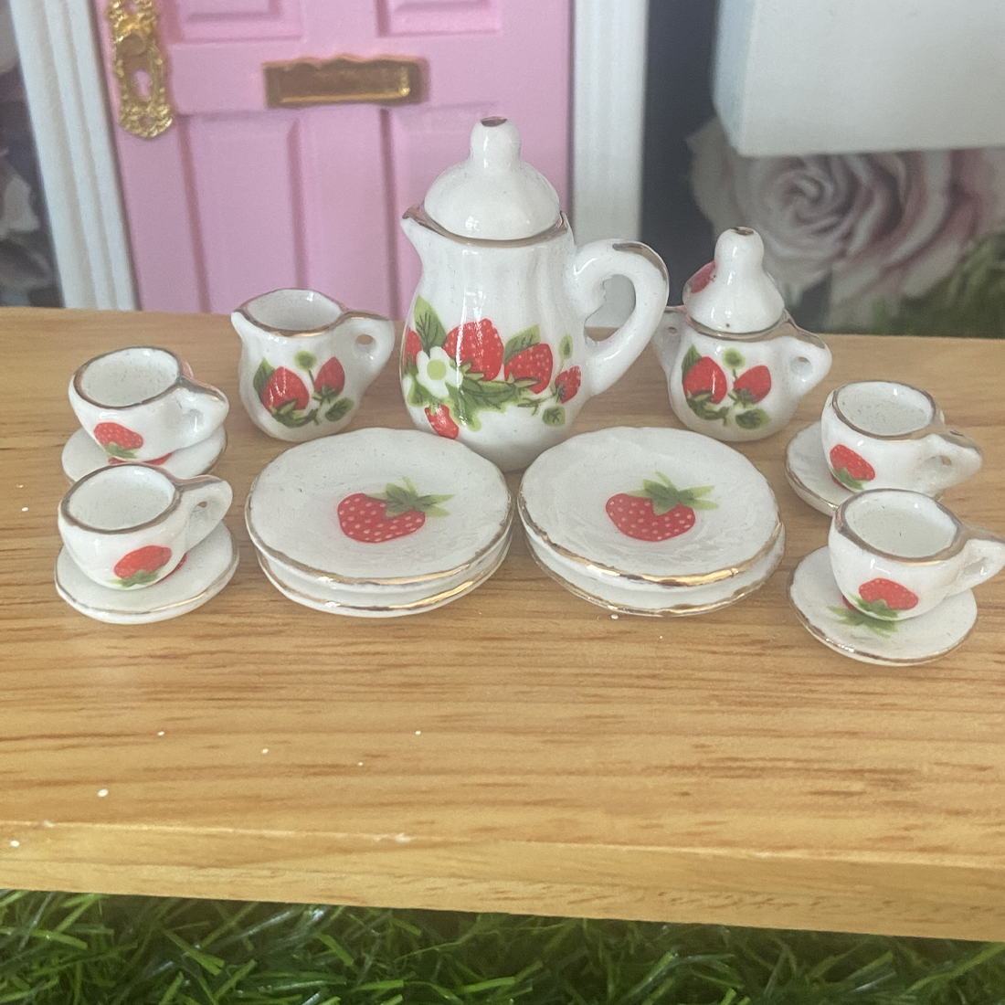 Strawberry Miniature Fairy Tea Set