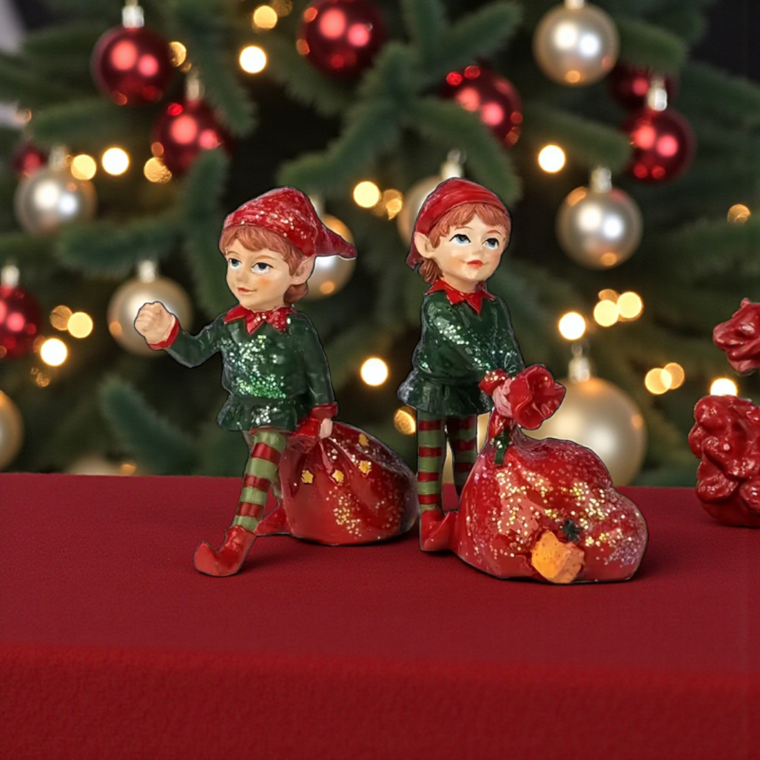 Two Christmas Elf Figurines