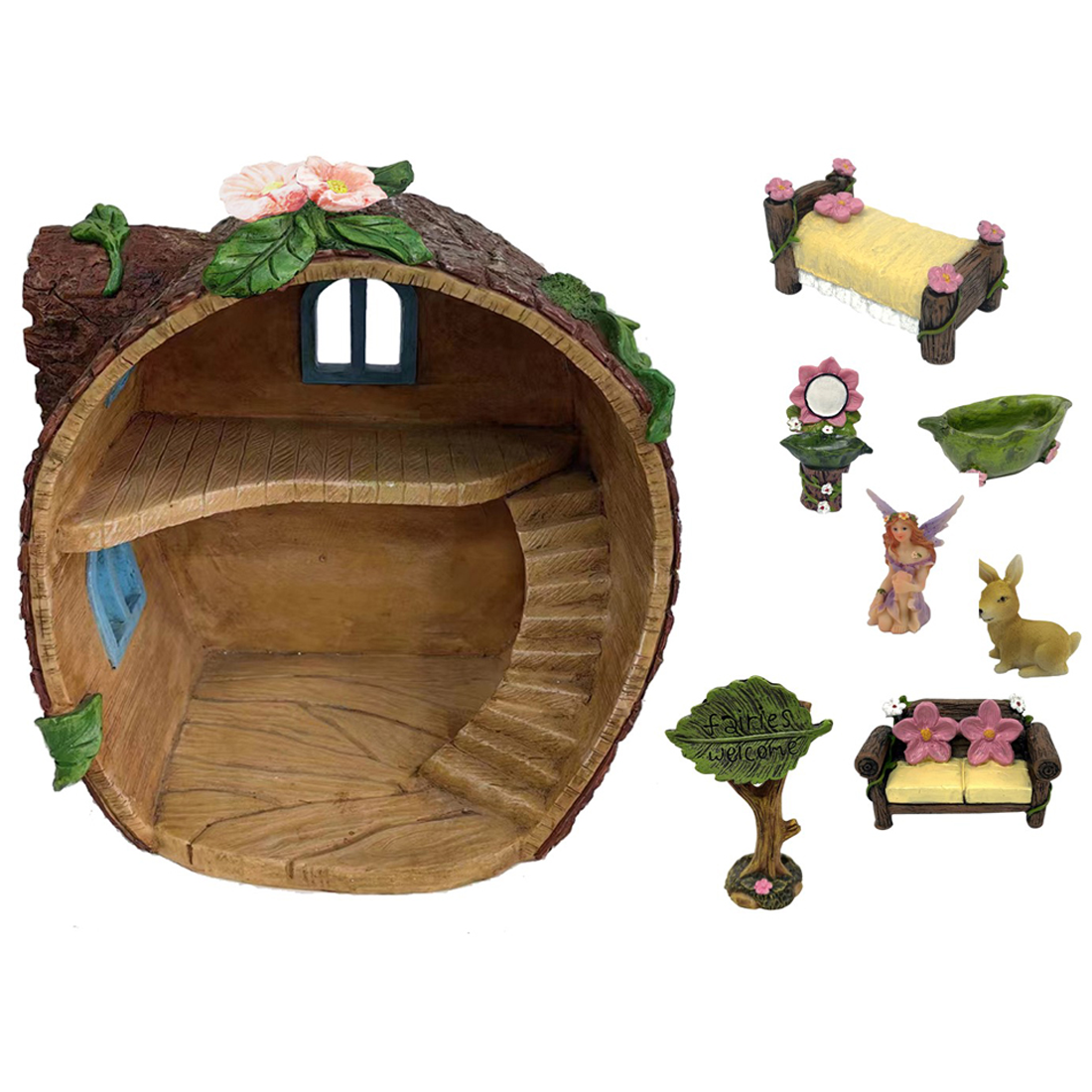 Two Storey Fairy Log Cabin with 7-Pce Accessory Pack