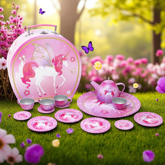 Unicorn Princess 15 Piece Tin Tea Set In Carry Case