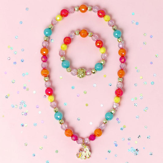 Unicorn Rainbow Charm Necklace and Bracelet Set