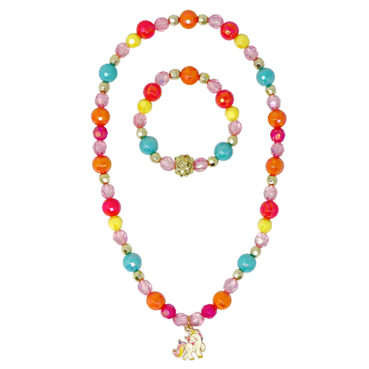 Unicorn Rainbow Charm Necklace and Bracelet Set