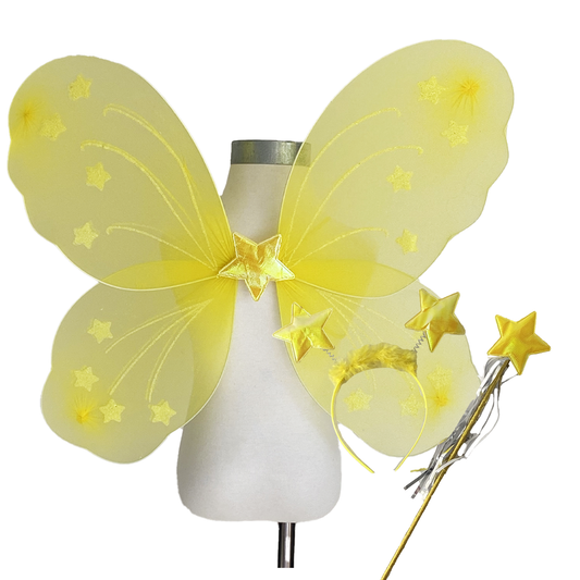 Yellow Fairy Wings 3 Piece Costume Set