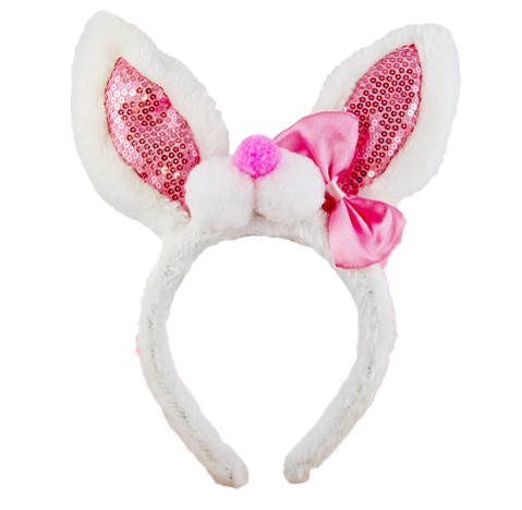 Childrens Easter Plush Bunny Ears with Pink Sequins
