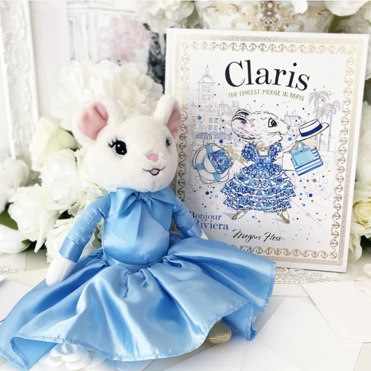Claris mouse plush doll and book gift set Bonjour Riviera