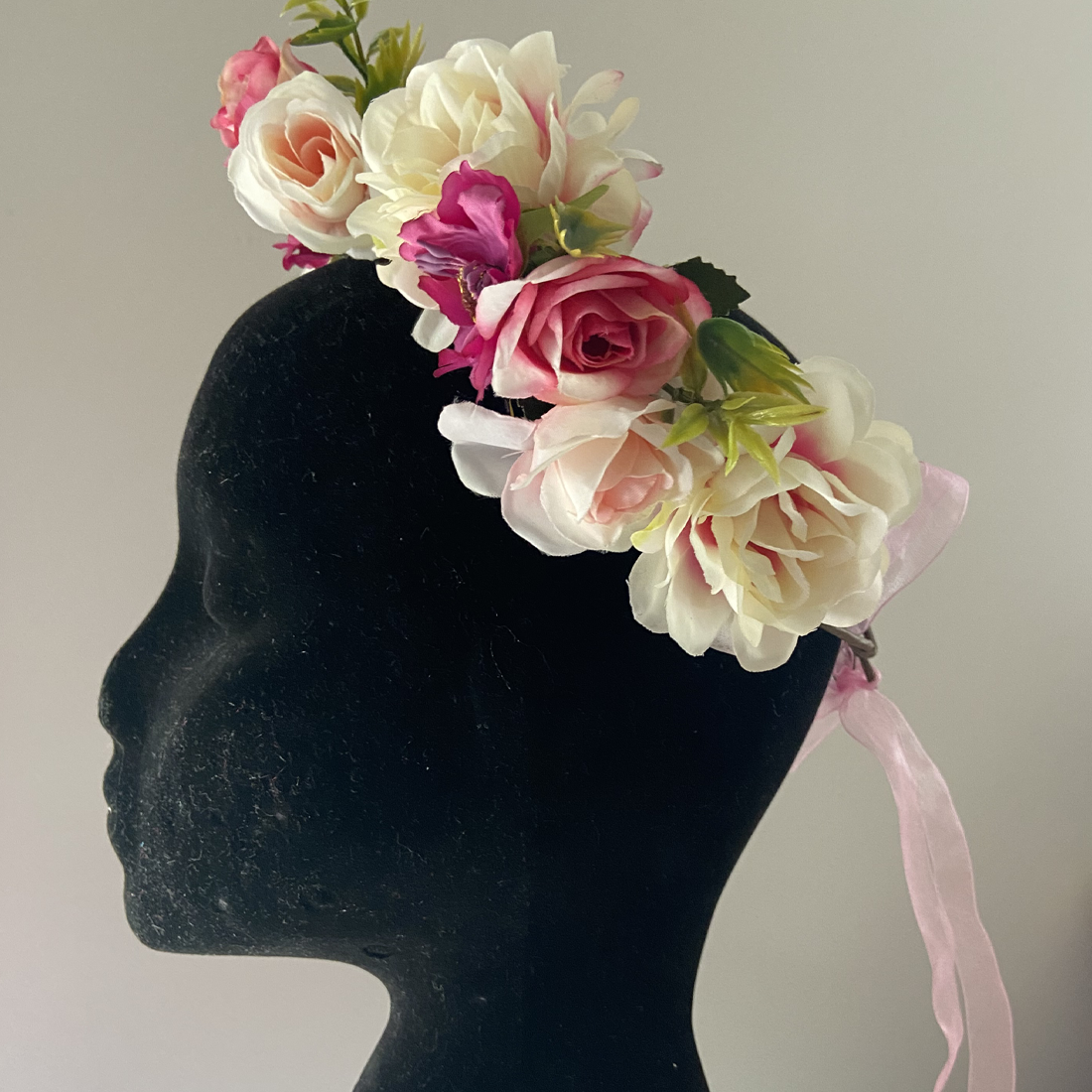 Fairy Boho Pink and Cream Floral Garland Halo