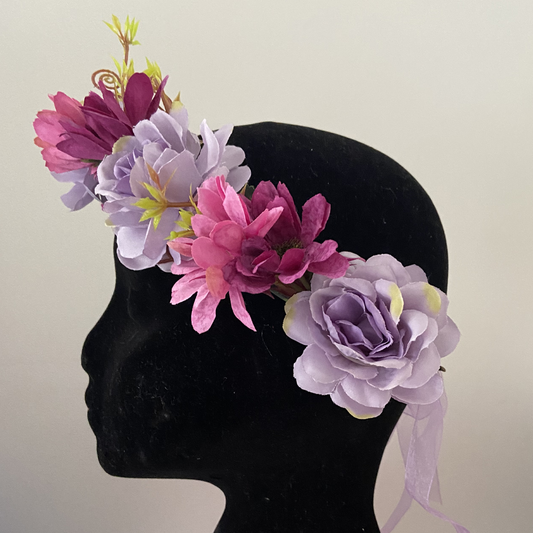 Fairy Boho Pink and Purple Floral Garland Halo