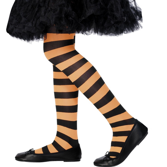 Striped Orange and Black Girls Costume Tights